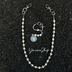 Ball Wallet Chains for Men Ball Long Wallet Chain White Beaded Wallet Chain - iChainWallets