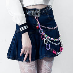 Cute Womens Fluorescein Plastics Jeans Chain Colorful Light Double Layers Panties Chains For Women