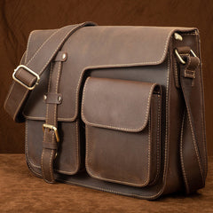 Brown Leather Messenger Bag - Front View