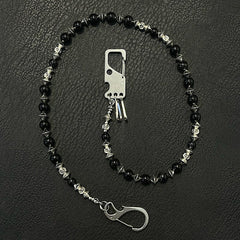 Black Beaded Wallet Chain Turquoise Stone Bead Wallet Chain - iChainWallets