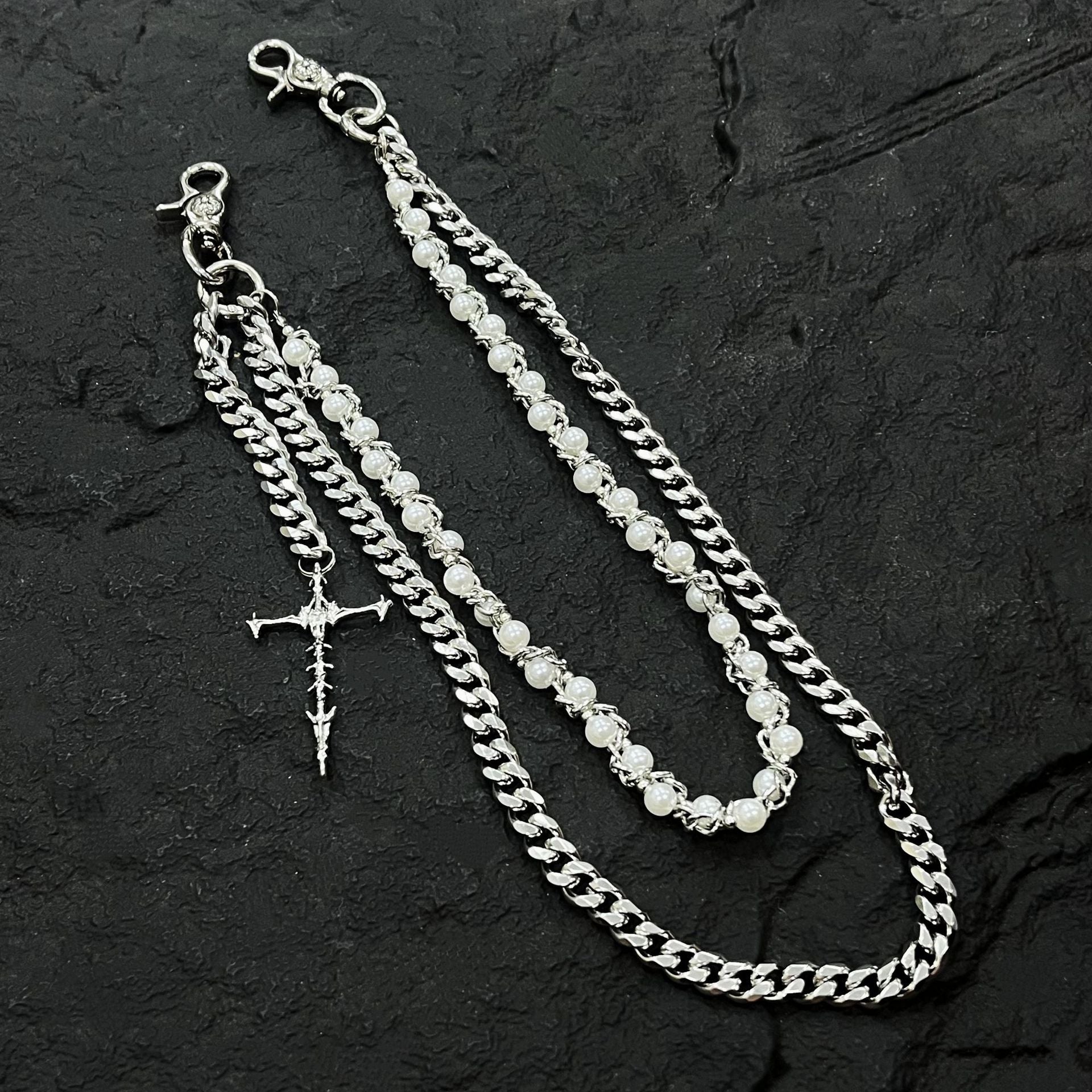 Pearl Wallet Chain with Cross - iChainWallets