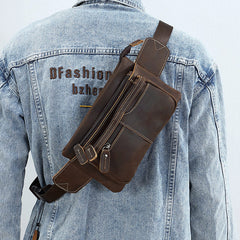 Dark Brown Leather Waist Bag for Men 