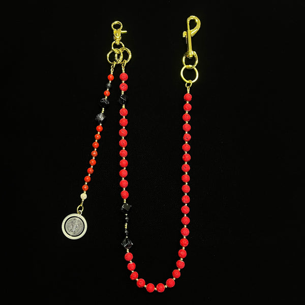 Red Lavastone Beaded Wallet Chain 