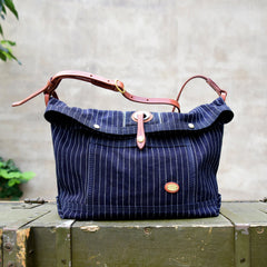 Womens Jeans Shoulder Bag Blue Striped Denim Leather Crossbody Bag for Men Striped Messnger Bag - Feltify