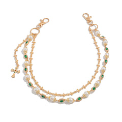 Pearl Wallet Chain Gold Wallet Chain for Women Double Wallet Chain with Cross - iChainWallets