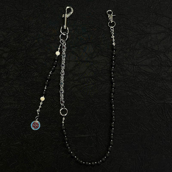 Black Lavastone Beaded Wallet Chain Long Bead Wallet Chain for Women - iChainWallets