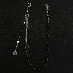 Black Lavastone Beaded Wallet Chain Long Bead Wallet Chain for Women - iChainWallets
