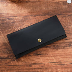 Black Leather Flap Wallet for Men 