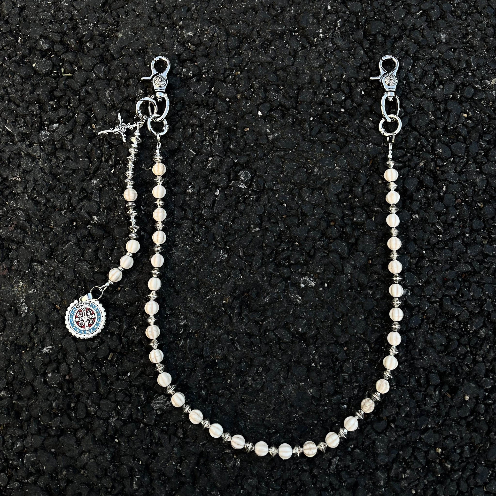 Long Ball Wallet Chains for Women White Ball Wallet Chain Beaded Wallet Chain - iChainWallets