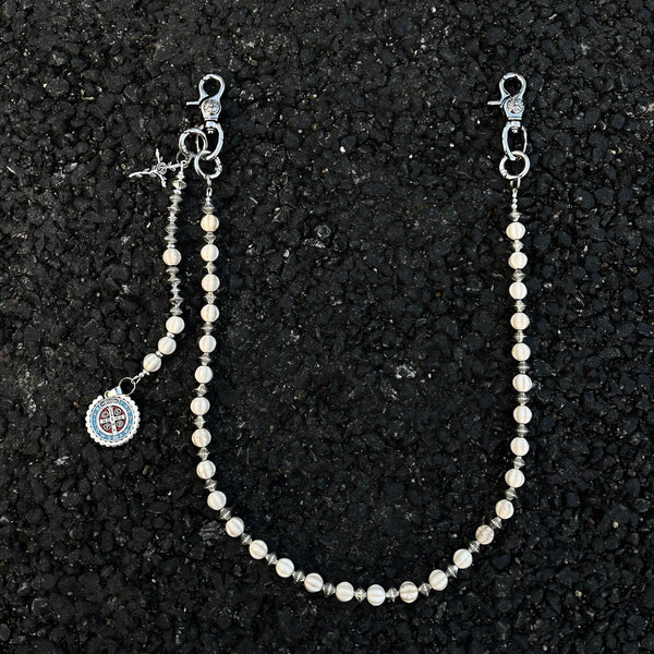 Long Ball Wallet Chains for Women White Ball Wallet Chain Beaded Wallet Chain - iChainWallets