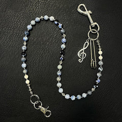 Blue Stone Bead Wallet Chain Long Blue Beaded Wallet Chain - iChainWallets