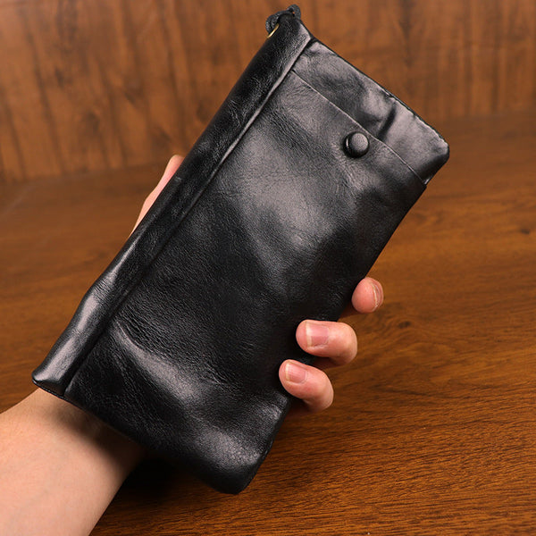 Black Zip Clutch Wallet Mens Leather Zip Wristlet Wallet Zip Wallet Wristlet for Men - iwalletsmen