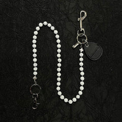 White Beaded Wallet Chain Womens White Lavastone Long Bead Wallet Chain with Keyring - iChainWallets