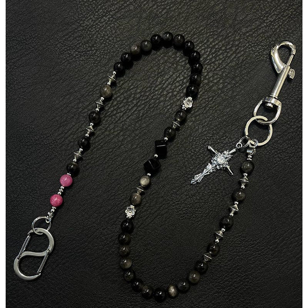 Black Turquoise Stone Bead Wallet Chain Beaded Wallet Chain - iChainWallets