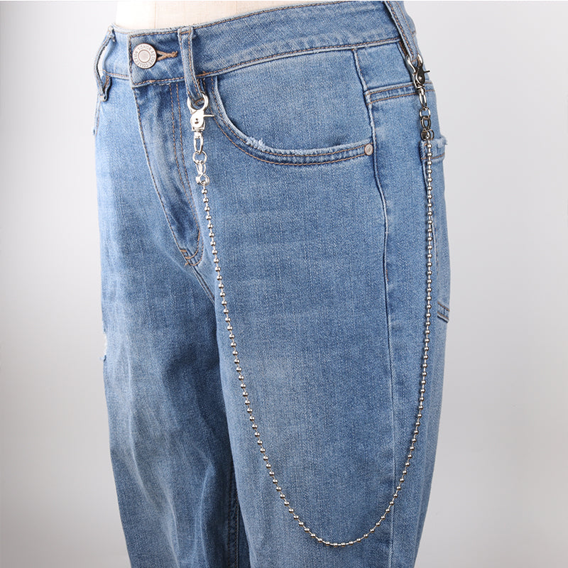 Silver Womens Long Beads Jeans Chain Cute Beads Long Pants Chain For Women