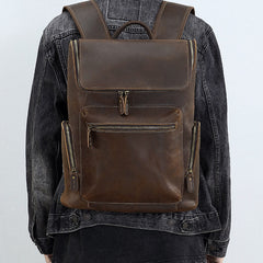 Dark Brown Leather 15 inch Laptop Backpack