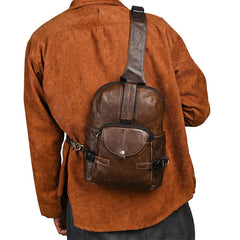 Leather Large Sling Backpack - Material Close-up