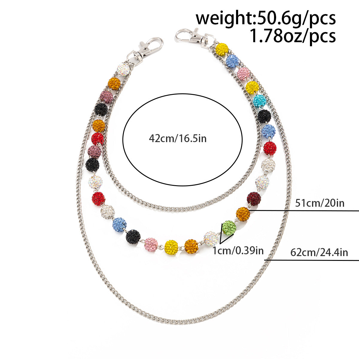 Colorful Diamond Ball Wallet Chain Womens Triple Wallet Chain 
