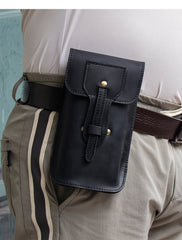 Black Leather Belt Phone Pouch Leather Phone Belt Pouch - iwalletsmen