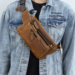 Brown Vintage Small Leather Waist Bag Mens - iwalletsmen