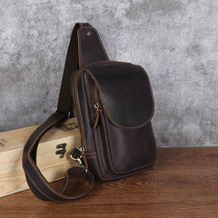 Dark Brown Leather Sling Bag for Men Crossbody Leather Sling Bag Leather Sling Crossbody Bag - iwalletsmen