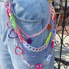 Cute Womens Star Plastics Jeans Chain Colorful Light Double Layers Panties Chains For Women