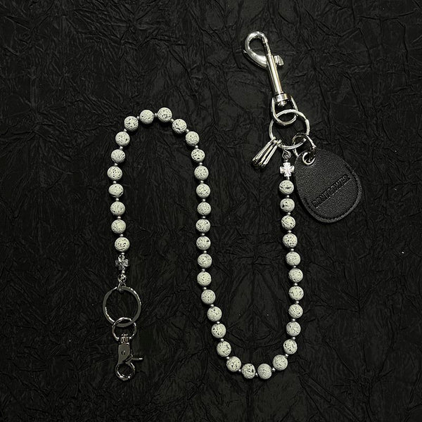 White Beaded Wallet Chain Womens White Lavastone Long Bead Wallet Chain with Keyring - iChainWallets