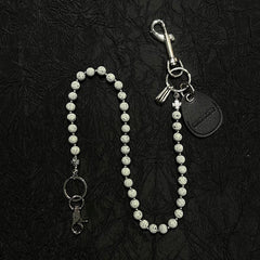 White Beaded Wallet Chain Womens White Lavastone Long Bead Wallet Chain with Keyring - iChainWallets