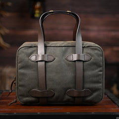 Mens Khaki Canvas Small iPad Handbag Khaki Canvas Mini Briefcase Handbag for Men