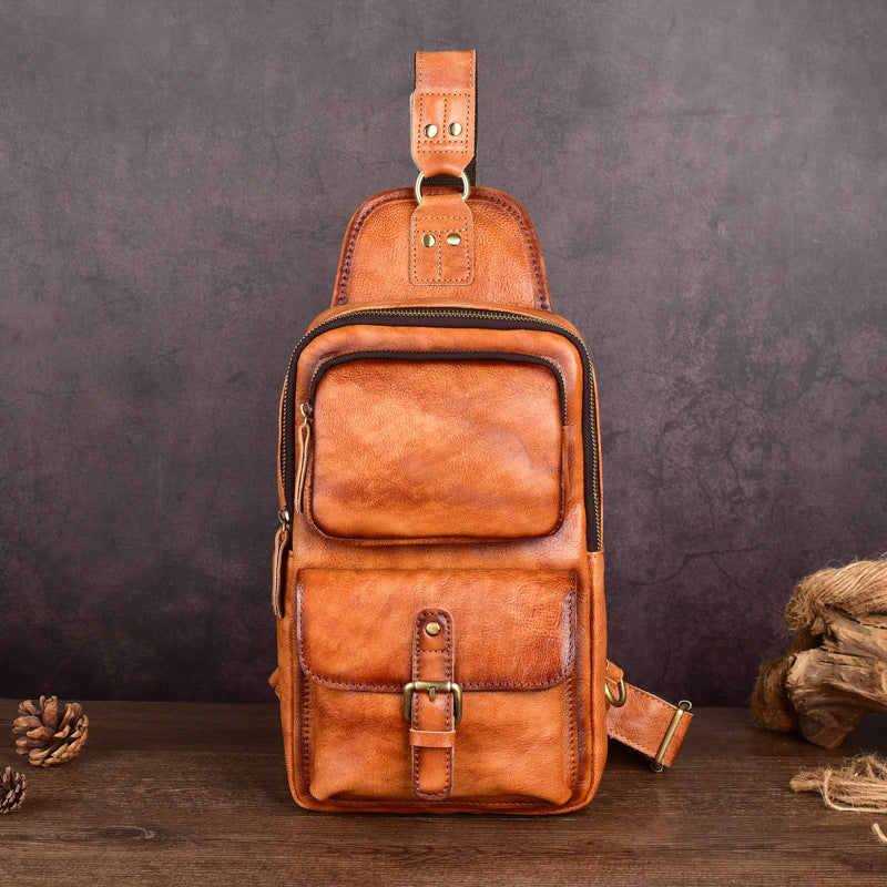 Brown Leather Chest Bag for Men Mens Chest Crossbody Bag Leather Cross Chest Bag Men's - iwalletsmen