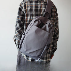 Gray Nylon Large Sling Bag For Men