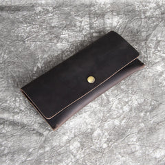 Long Leather Wallet with Flap Mens Wallet with Flap Brown Leather Flap Wallet - iwalletsmen