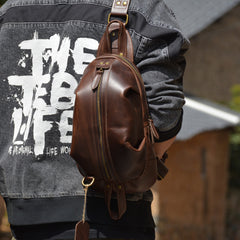 sling over shoulder bag​ Leather Chest Bag Mens Sling Bag Crossbody Sling Bag Cool Travel Leather Crossbody Backpacks