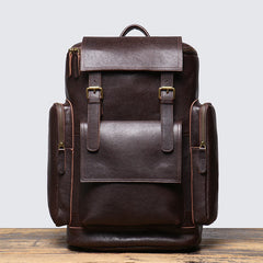 Coffee Large Leather Backpack for 15 inch Laptop