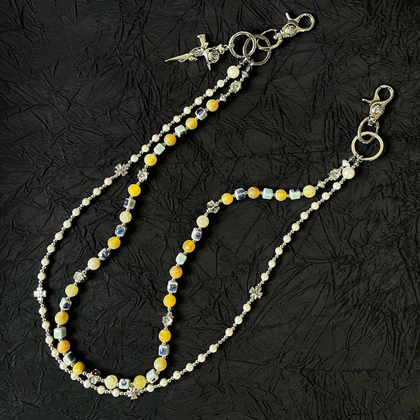 Yellow Ball Pants Chain Cross Ball Wallet Chain Stone Beaded Wallet Chain Bead Wallet Chain - iChainWallets