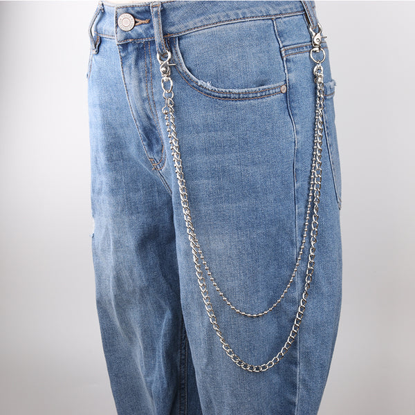 Womens Beads Jeans Chains Silver Two Layers Cute Long Pants Chain For Women