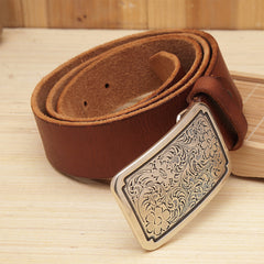 A leather belt with a pattern carving buckle 