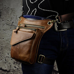 Brown Leather Waist Drop Leg Thigh Bag Outdoor Motorcycle Thigh Bag Biker Thigh Bag for Men