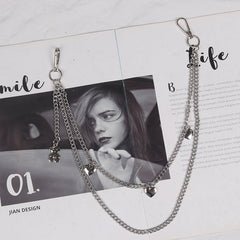 Cute Womens Pearls Jeans Chain Silver Double Layers Astronaut Wallet Chains Jeans Chain For Women