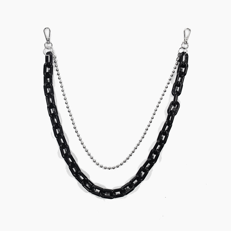 Cute Black Jeans Chain Silver Double Layers Resin Light Wallet Chains Panties Chain For Men
