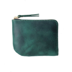 Green Women Leather Mini Zip Wallet L Shape Zipper wallet for Men - iwalletsmen