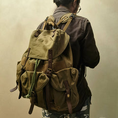 Army Green Canvas Travel Backpack for Men Canvas EDC Backpack Mens Canvas Hiking Backpack