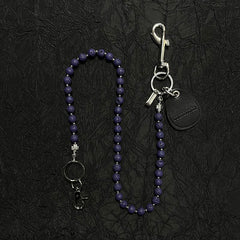 White Beaded Wallet Chain Womens White Lavastone Long Bead Wallet Chain with Keyring - iChainWallets