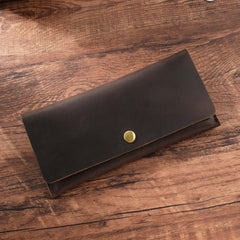 Dark Brown Leather Flap Wallet for Men 