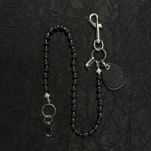 White Beaded Wallet Chain Womens White Lavastone Long Bead Wallet Chain with Keyring - iChainWallets