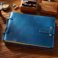 Blue Leather Bound Sketchbook A5 Leather Sketchbook Leather Bound Journal - iwalletsmen