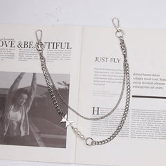 Cute Womens Stars Jeans Chain Silver Double Layers Astronaut Wallet Chains Jeans Chain For Women