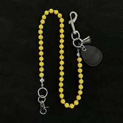 Yellow Beaded Wallet Chain Womens White Lavastone Long Bead Wallet Chain with Keyring - iChainWallets