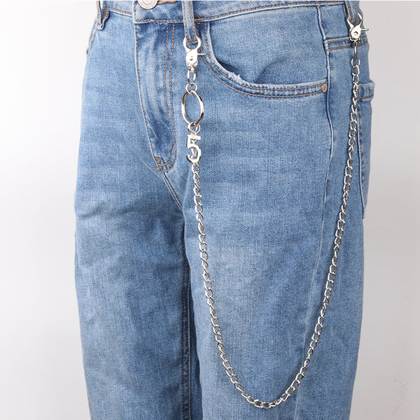 Silver Womens Long Wallet Chain With 5 Charm Jeans Chain Cute Beads Long Pants Chain For Women
