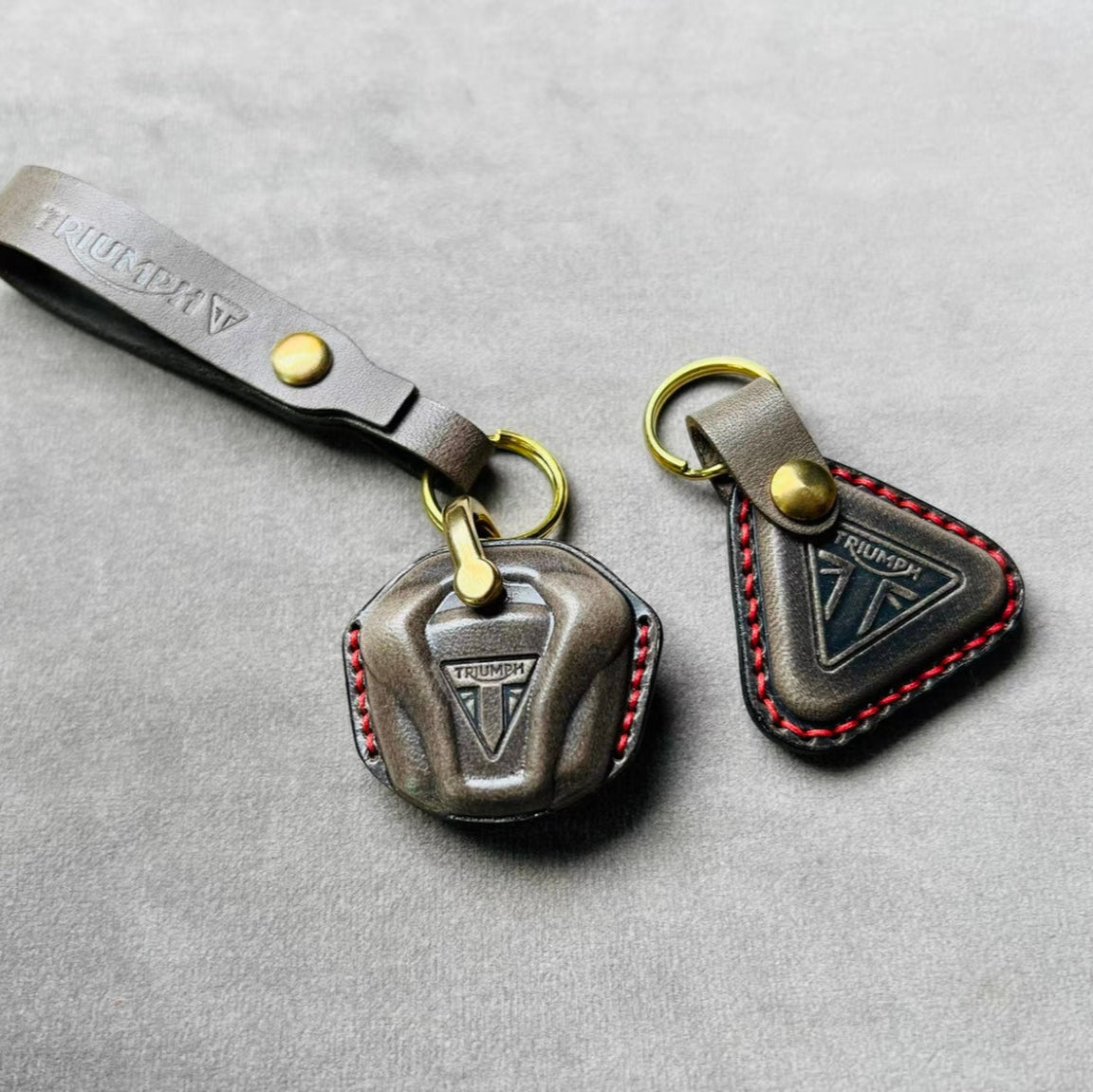 Dark Gray T100/T120/Bobber Triumph Motorcycle Key Cover Handmade Leather Triumph Bike Keychain